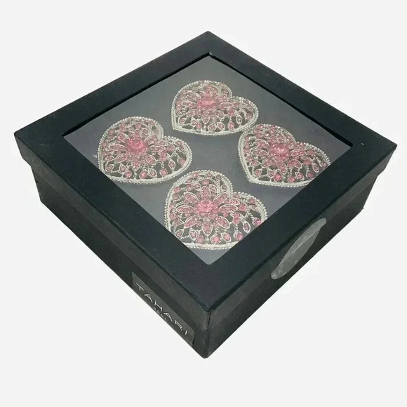 TAHARI Napkin Rings Hearts Pink Crystals Romantic Dinner Valentines Anniversary - Picture 3 of 5